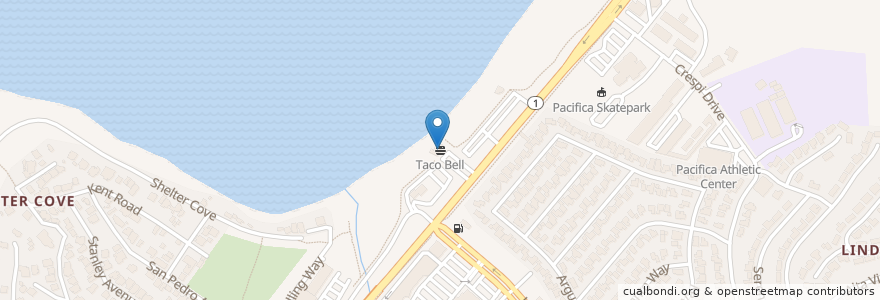 Mapa de ubicacion de Taco Bell en 미국, 캘리포니아주, San Mateo County, Pacifica.