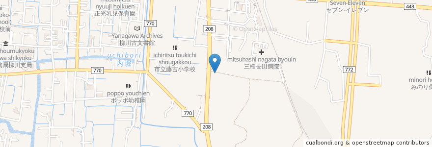 Mapa de ubicacion de からたちうどん en 日本, 福岡県, 柳川市.