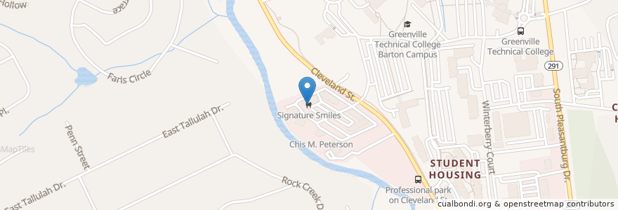 Mapa de ubicacion de Signature Smiles en ایالات متحده آمریکا, کارولینای جنوبی, Greenville County, Greenville.