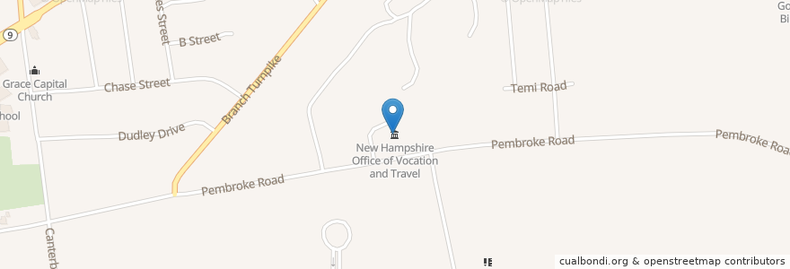 Mapa de ubicacion de New Hampshire Office of Vocation and Travel en Соединённые Штаты Америки, Нью-Гэмпшир, Merrimack County, Concord.