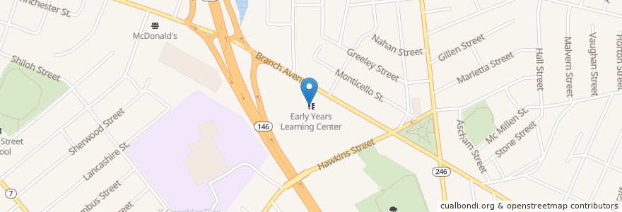 Mapa de ubicacion de Early Years Learning Center en Estados Unidos Da América, Rhode Island, Providence County, Providence.