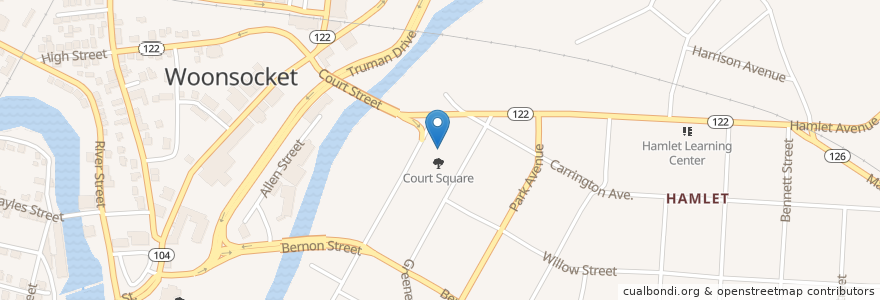 Mapa de ubicacion de Woonsocket District Courthouse en Amerika Birleşik Devletleri, Rhode Island, Providence County, Woonsocket.