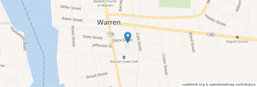 Mapa de ubicacion de Warren Fire Department en Соединённые Штаты Америки, Род-Айленд, Bristol County, Warren.