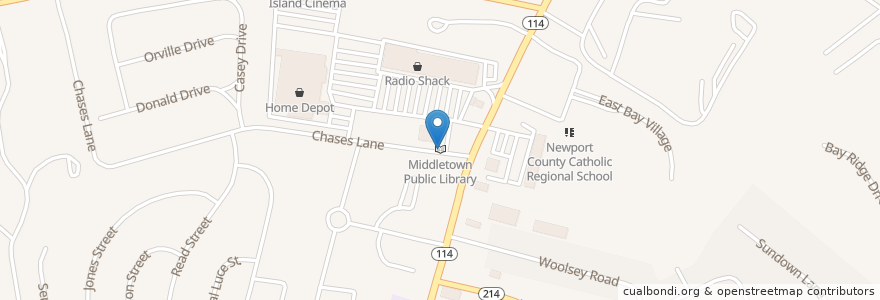 Mapa de ubicacion de Middletown Public Library en United States, Rhode Island, Newport County, Middletown.