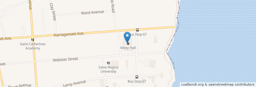 Mapa de ubicacion de Miley Hall en アメリカ合衆国, ロードアイランド州, Newport County, Newport.