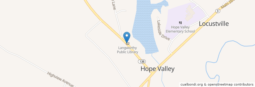 Mapa de ubicacion de Langworthy Public Library en Amerika Birleşik Devletleri, Rhode Island, Washington County, Hopkinton.