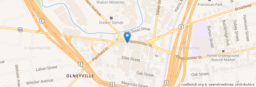 Mapa de ubicacion de Olneyville Branch Providence Public Library en Estados Unidos Da América, Rhode Island, Providence County, Providence.