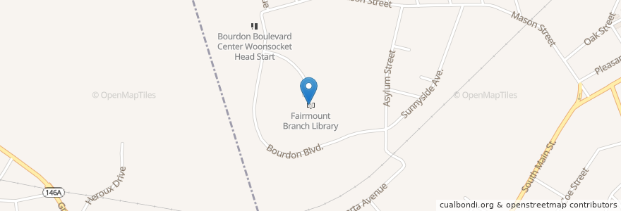 Mapa de ubicacion de Fairmount Branch Library en Vereinigte Staaten Von Amerika, Rhode Island, Providence County, Woonsocket.