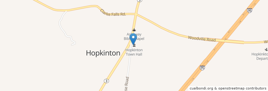 Mapa de ubicacion de Hopkinton Town Hall en 美利坚合众国/美利堅合眾國, 罗得岛州/ 羅德島州, Washington County, Hopkinton.