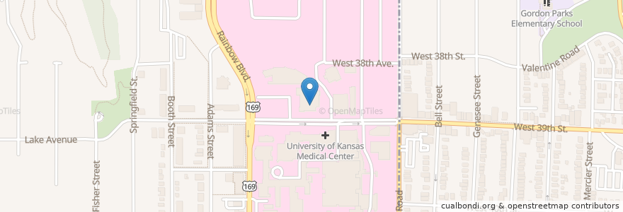 Mapa de ubicacion de University of Kansas Medical Center Archie Dykes Library en 미국, 캔자스, Wyandotte County, Kansas City.