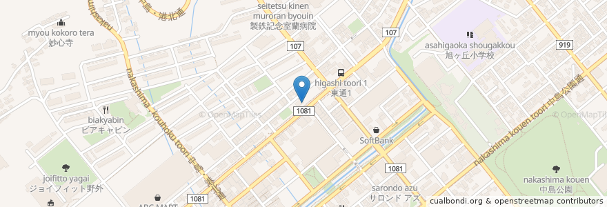 Mapa de ubicacion de 伊達信用金庫 en اليابان, محافظة هوكايدو, 胆振総合振興局, 室蘭市.