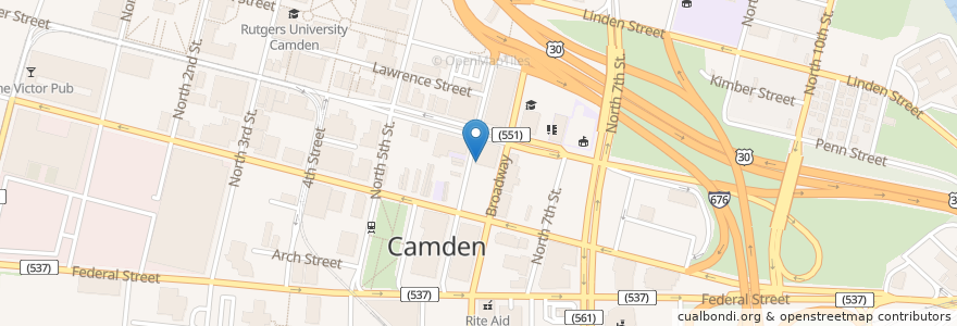 Mapa de ubicacion de Pizza From Heaven en 美利坚合众国/美利堅合眾國, 新泽西州 / 新澤西州 / 紐澤西州, Camden County, Camden.