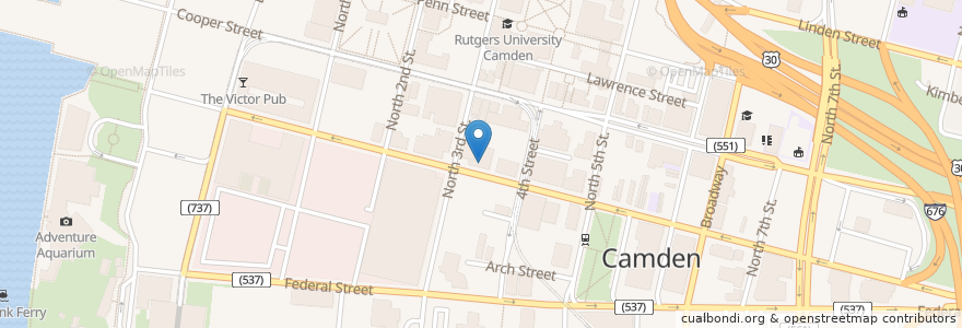 Mapa de ubicacion de Cafe and Salad Works en Estados Unidos De América, Nueva Jersey, Camden County, Camden.