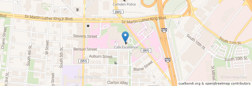 Mapa de ubicacion de Cafe Excellence en Verenigde Staten, New Jersey, Camden County, Camden.