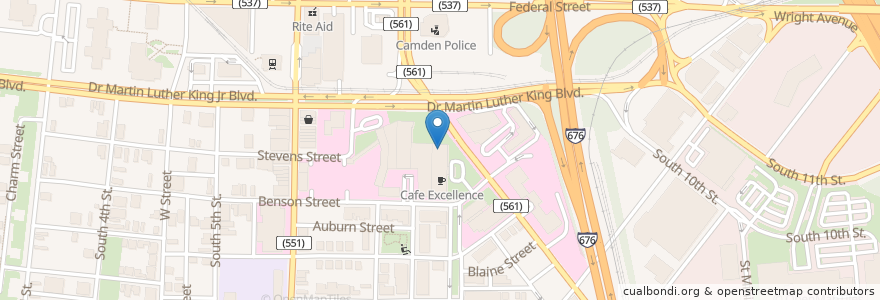 Mapa de ubicacion de Oasis Restaurant en アメリカ合衆国, ニュージャージー州, Camden County, Camden.