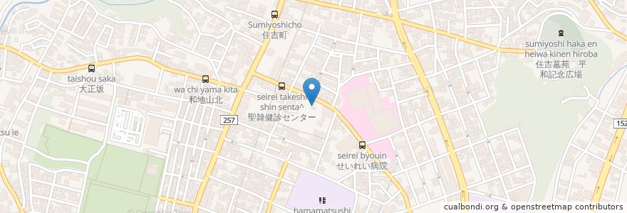 Mapa de ubicacion de うどん・そば藤屋 en 日本, 静冈县, 浜松市, 中区.