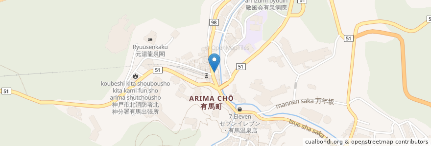 Mapa de ubicacion de タイムズ有馬温泉駅前 en 日本, 兵庫県, 神戸市, 北区.