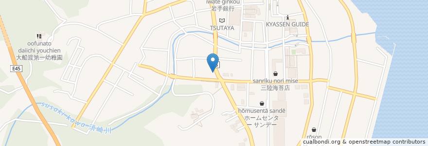 Mapa de ubicacion de ラーメン専科 en ژاپن, 岩手県, 大船渡市.