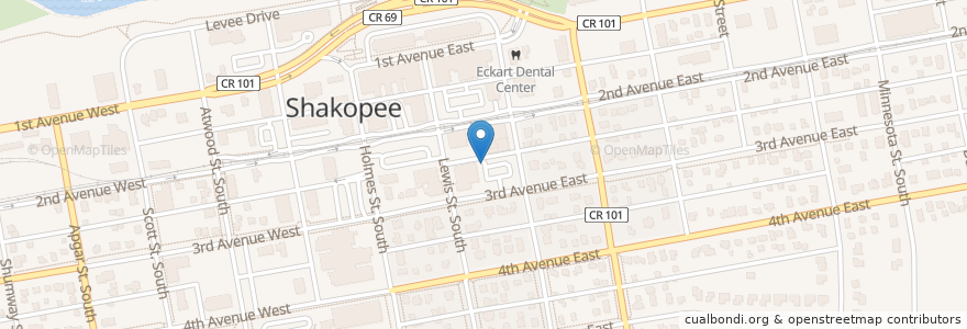 Mapa de ubicacion de Shakopee Public Library en 美利坚合众国/美利堅合眾國, 明尼蘇達州, Scott County, Shakopee.