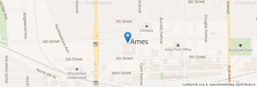 Mapa de ubicacion de Ames Police Department en Estados Unidos De América, Iowa, Story County, Ames.