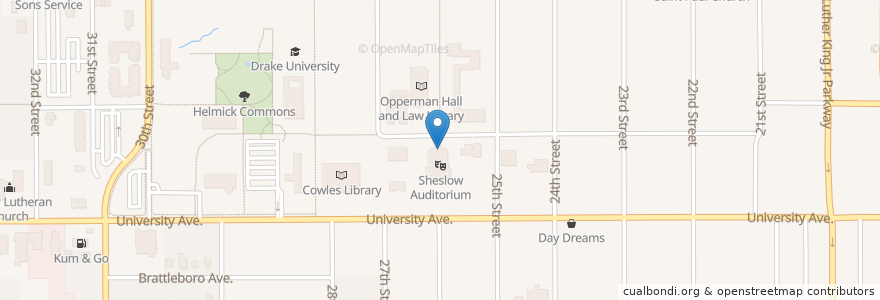 Mapa de ubicacion de Sheslow Auditorium en États-Unis D'Amérique, Iowa, Polk County, Des Moines.