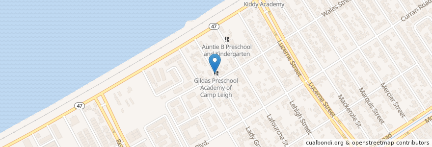 Mapa de ubicacion de Gildas Preschool Academy of Camp Leigh en United States, Louisiana, Orleans Parish, New Orleans.
