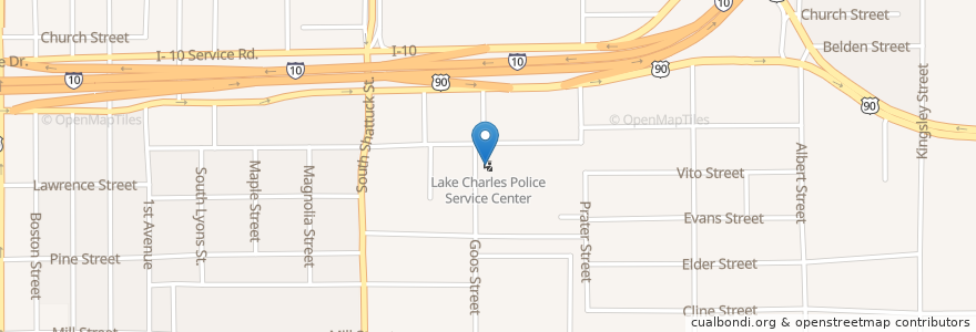 Mapa de ubicacion de Lake Charles Police Service Center en United States, Louisiana, Calcasieu Parish, Lake Charles.