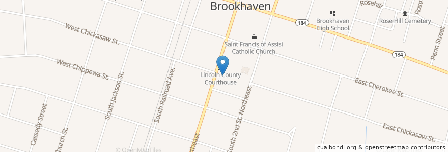 Mapa de ubicacion de Lincoln County Courthouse en 美利坚合众国/美利堅合眾國, 密西西比州, Lincoln County, Brookhaven.