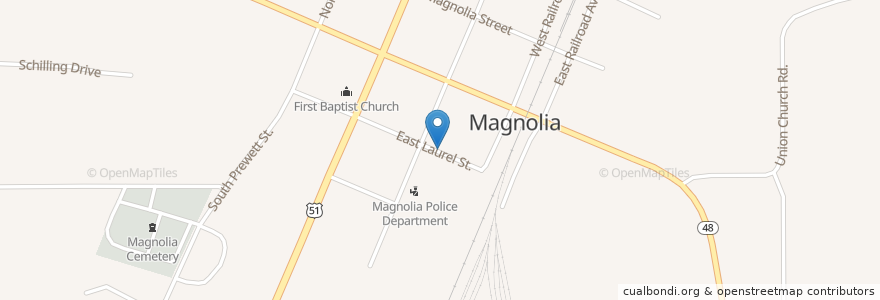 Mapa de ubicacion de Magnolia Fire Department en Vereinigte Staaten Von Amerika, Mississippi, Pike County, Magnolia.