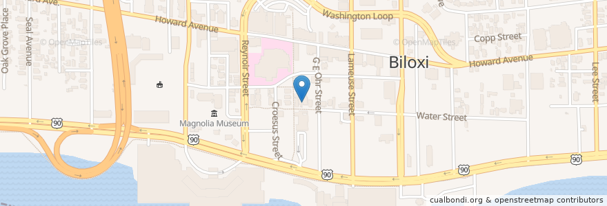 Mapa de ubicacion de Biloxi Library en Amerika Birleşik Devletleri, Mississippi, Harrison County, Biloxi.