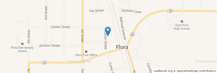 Mapa de ubicacion de Flora Public Library en Amerika Syarikat, Mississippi, Madison County, Flora.