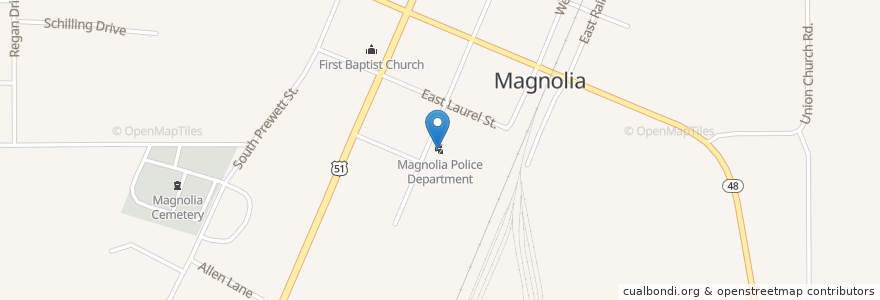 Mapa de ubicacion de Magnolia Police Department en Amerika Syarikat, Mississippi, Pike County, Magnolia.