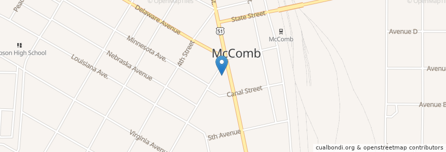 Mapa de ubicacion de McComb City Hall en Estados Unidos Da América, Mississippi, Pike County, Mccomb.