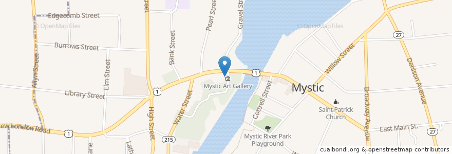 Mapa de ubicacion de Mystic Art Gallery en United States, Connecticut, New London County, Stonington, Groton.