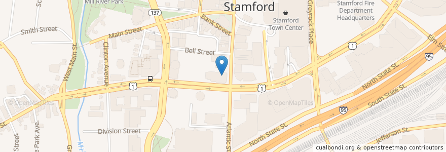 Mapa de ubicacion de Stamford Center for the Arts en アメリカ合衆国, コネチカット州, Fairfield County, Stamford.