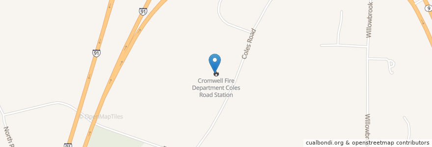 Mapa de ubicacion de Cromwell Fire Department Coles Road Station en アメリカ合衆国, コネチカット州, Middlesex County, Cromwell.
