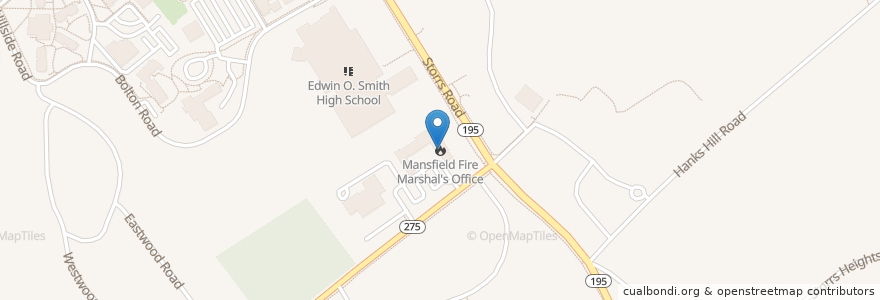 Mapa de ubicacion de Mansfield Fire Marshal's Office en Estados Unidos De América, Connecticut, Tolland County, Mansfield.