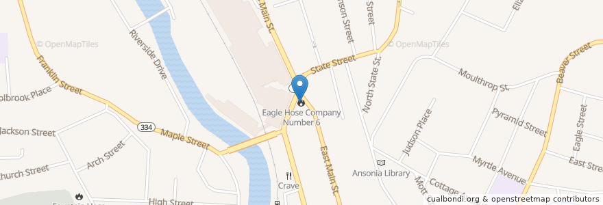 Mapa de ubicacion de Eagle Hose Company Number 6 en アメリカ合衆国, コネチカット州, New Haven County, Ansonia.