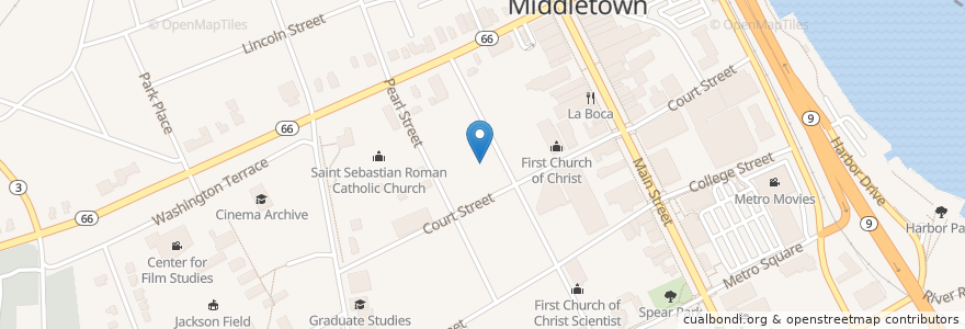 Mapa de ubicacion de Russell Library en الولايات المتّحدة الأمريكيّة, كونيتيكت, Middlesex County, Middletown.