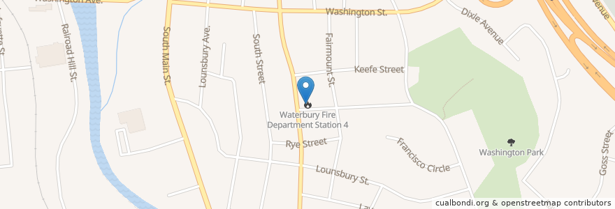 Mapa de ubicacion de Waterbury Fire Department Station 4 en アメリカ合衆国, コネチカット州, New Haven County, Waterbury.