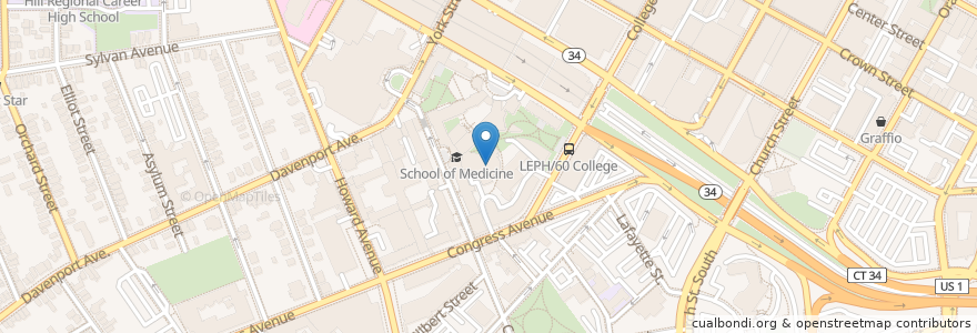 Mapa de ubicacion de Cushing-Whitney Medical Library en アメリカ合衆国, コネチカット州, New Haven County, New Haven.