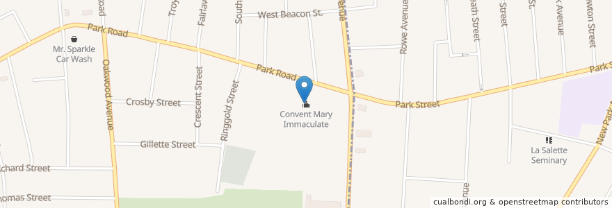 Mapa de ubicacion de Convent Mary Immaculate en الولايات المتّحدة الأمريكيّة, كونيتيكت, Hartford County.