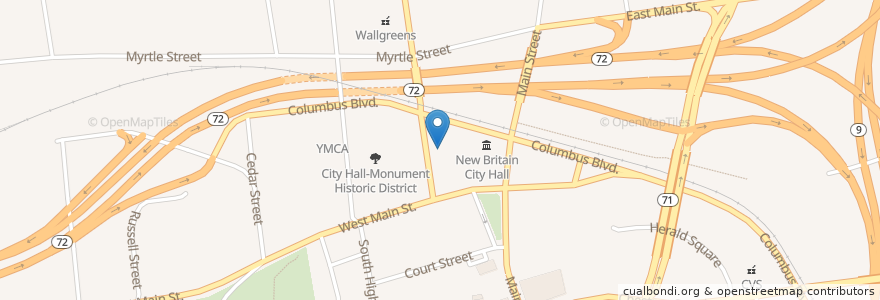 Mapa de ubicacion de John N Badolato Parking Garage en 미국, 코네티컷, Hartford County, New Britain.