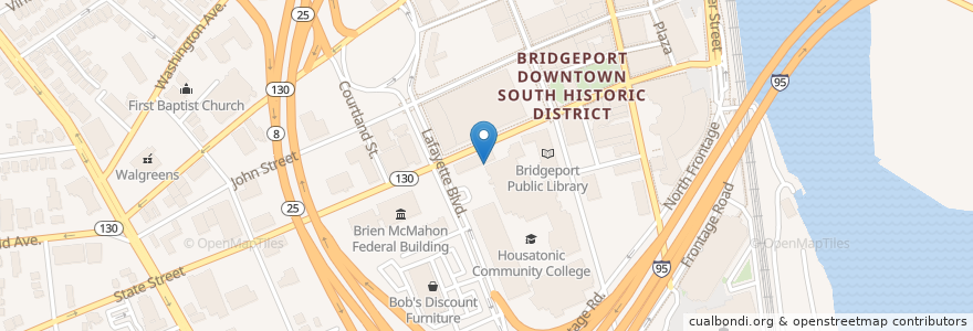 Mapa de ubicacion de Bridgeport Convention and Visitors Bureau en 美利坚合众国/美利堅合眾國, 康涅狄格州 / 康乃狄克州, Fairfield County, Bridgeport.