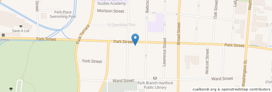 Mapa de ubicacion de Park Branch Hartford Public Library en アメリカ合衆国, コネチカット州, Hartford County, Hartford.
