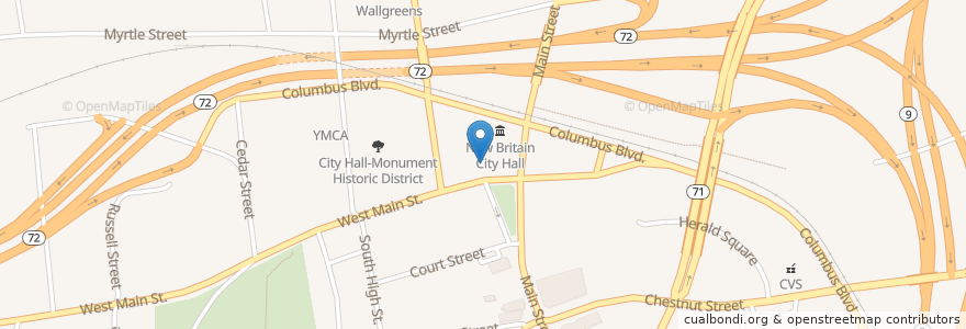 Mapa de ubicacion de New Britain City Hall en 미국, 코네티컷, Hartford County, New Britain.