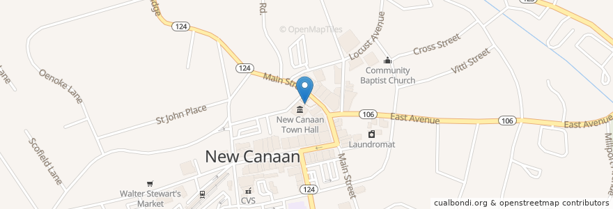 Mapa de ubicacion de New Canaan Town Hall en 미국, 코네티컷, Fairfield County, New Canaan.