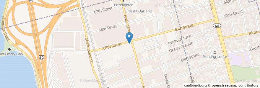 Mapa de ubicacion de Starbucks en Amerika Syarikat, California, Alameda County, Berkeley, Emeryville.
