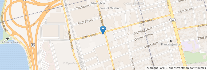 Mapa de ubicacion de Kyu 2 Sushi en 미국, 캘리포니아주, 앨러미다 군, Berkeley, Emeryville.