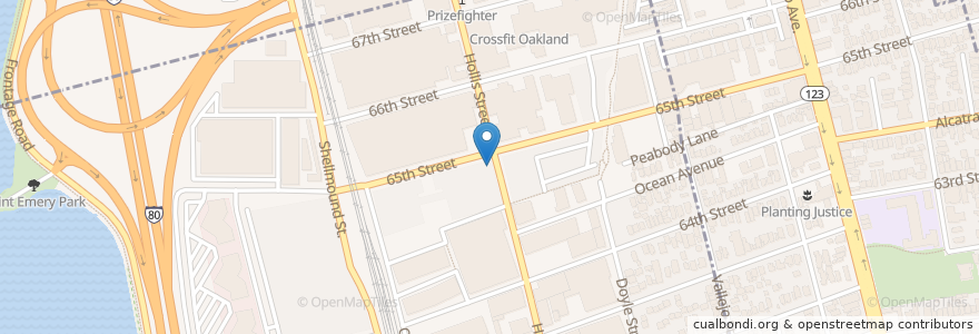 Mapa de ubicacion de Kyu 2 Sushi en Estados Unidos Da América, Califórnia, Condado De Alameda, Berkeley, Emeryville.